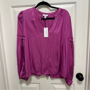 Current Air Top Women's Long Sleeve Blouse Split Neck Magenta Size Medium